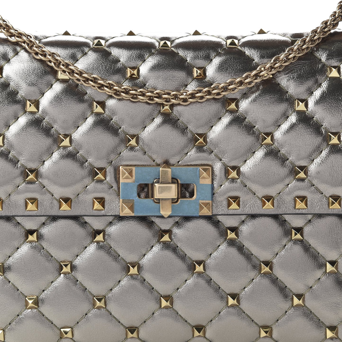 Metallic Lambskin Medium Rockstud Spike Shoulder Bag Sasso