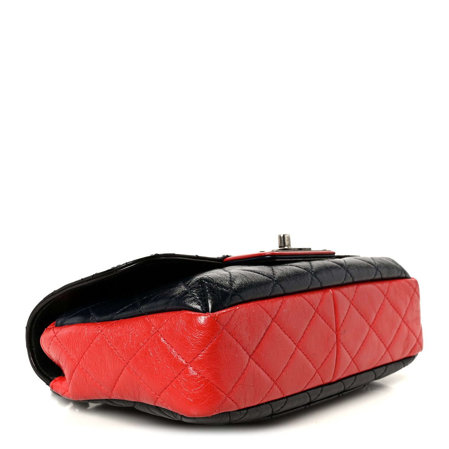 Shiny Goatskin Quilted Tri-Color Flap Black Red Navy