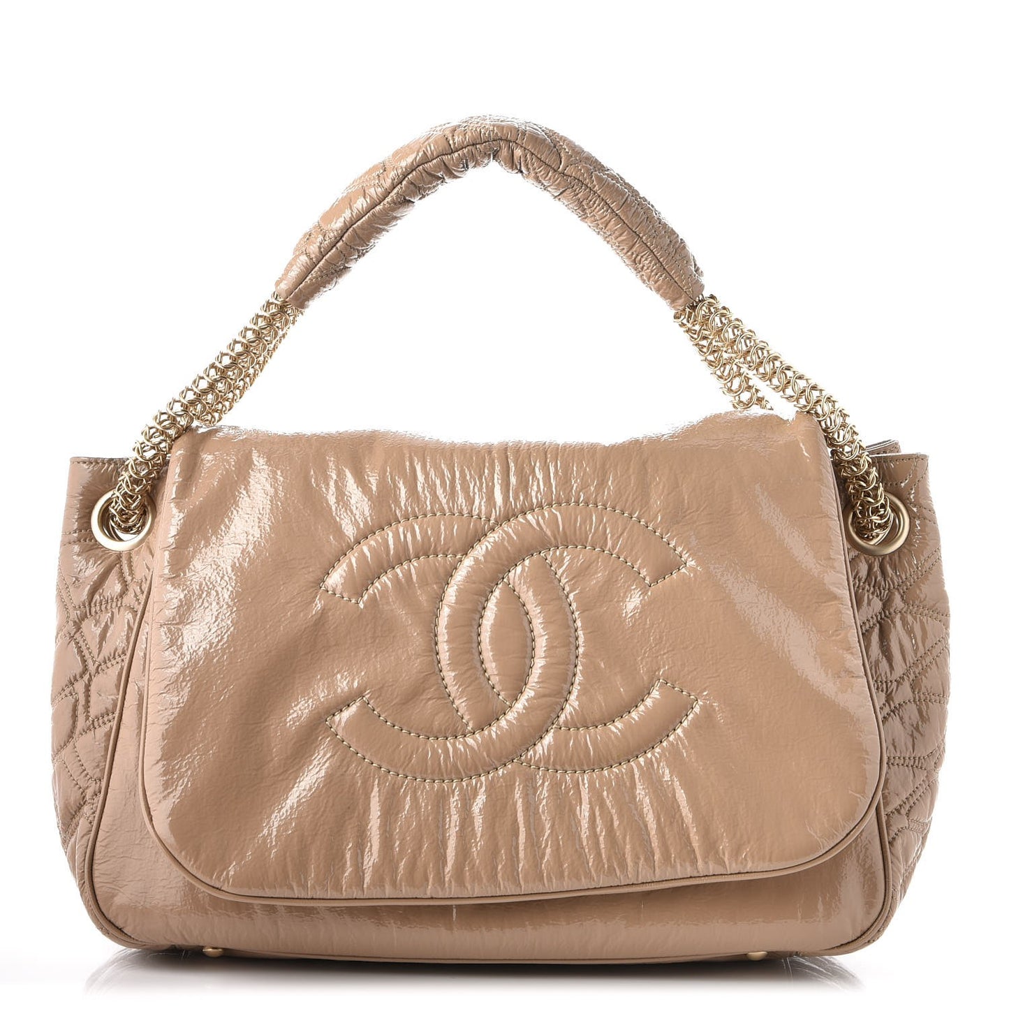 Vinyl Rodeo Accordion Flap Bag Beige