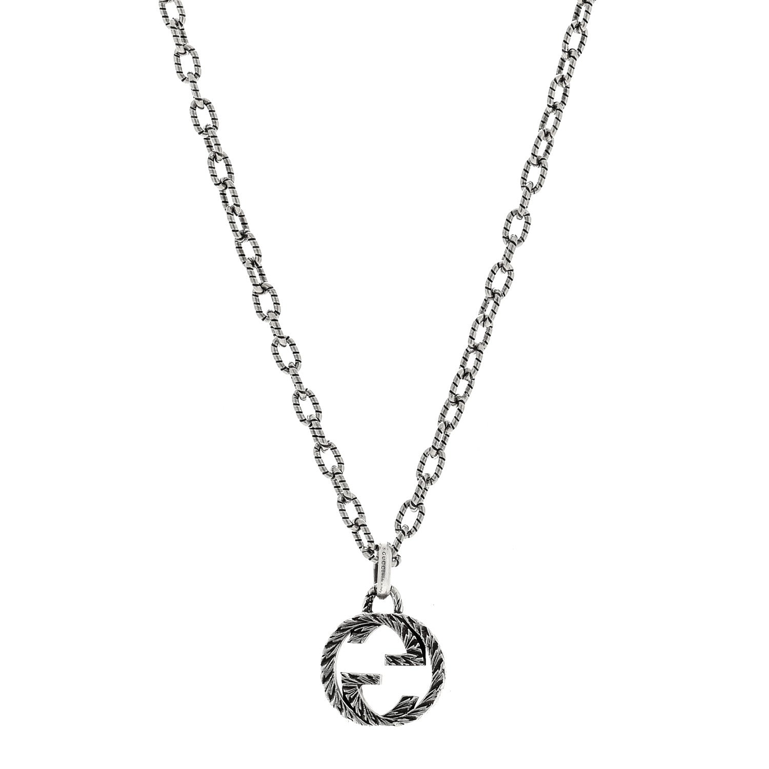 GUCCI Sterling Silver Small Textured Interlocking G Pendant Necklace by FASHIONPHILE