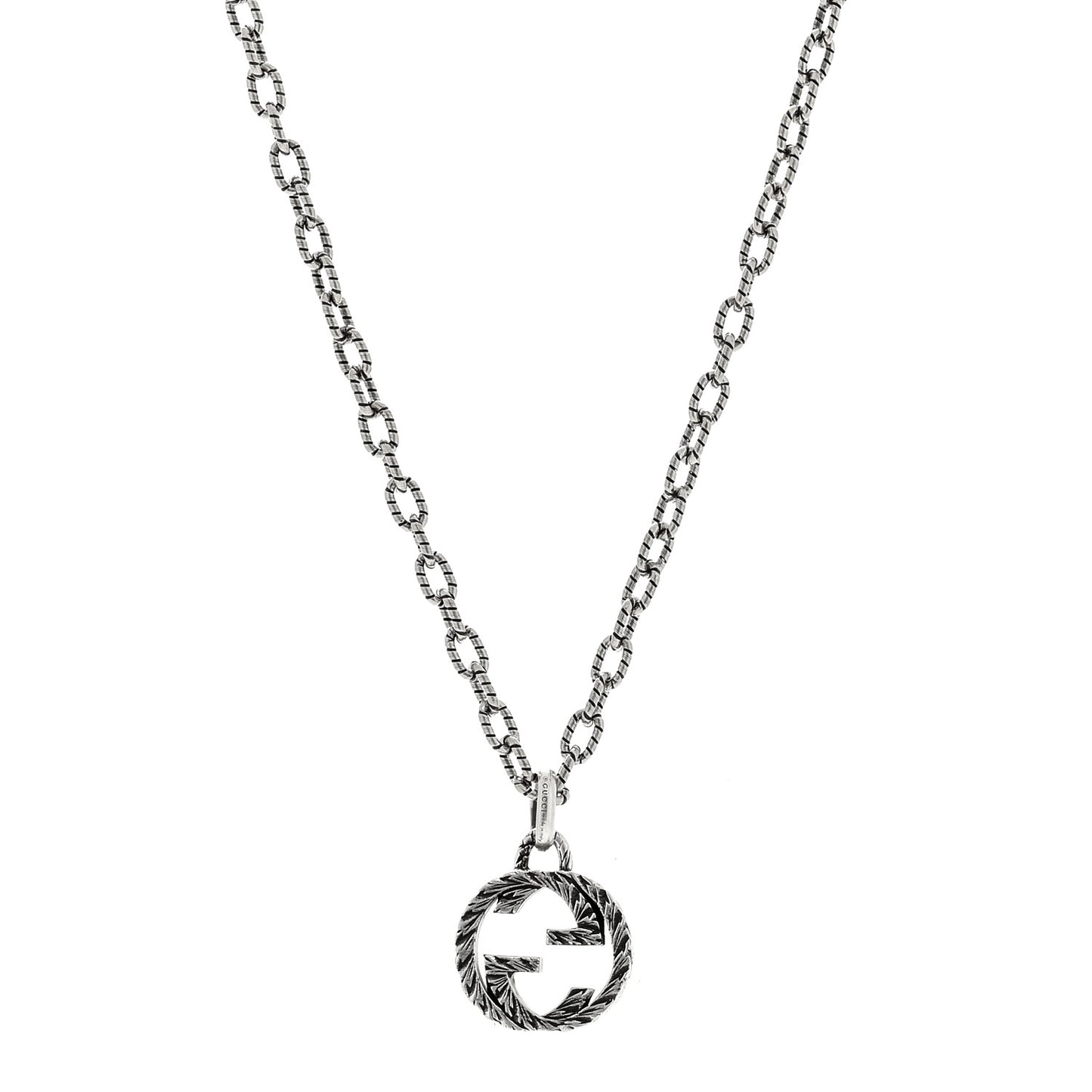 Sterling Silver Small Textured Interlocking G Pendant Necklace