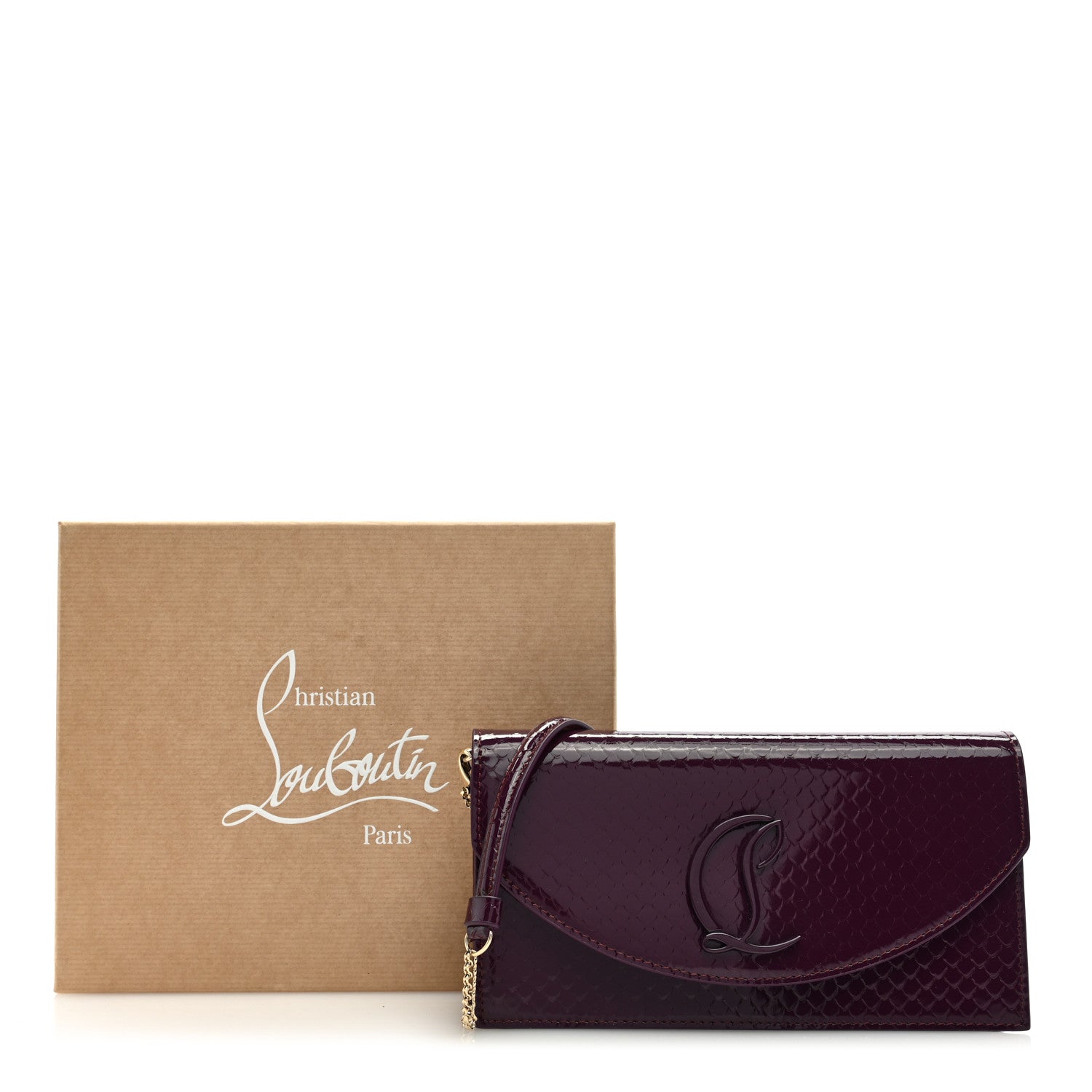 Christian Louboutin Patent Birdy Snakeskin Embossed Loubi54 Crossbody Clutch Merlot 10 of 10