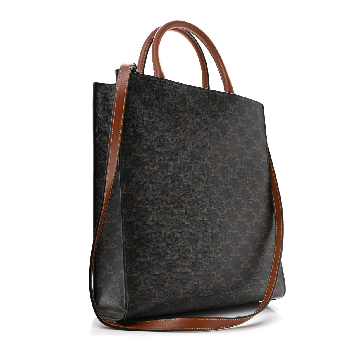 Triomphe Canvas Calfskin Small Vertical Cabas Tan