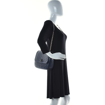 Chanel Calfskin Chevron Quilted Messenger Flap Navy 2 of 20