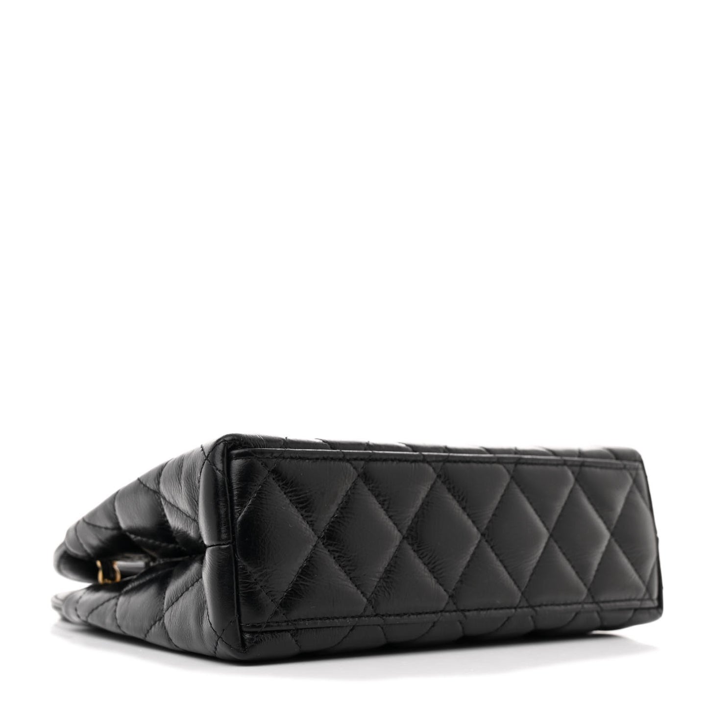 Shiny Aged Calfskin Quilted Nano Kelly Shopper Black