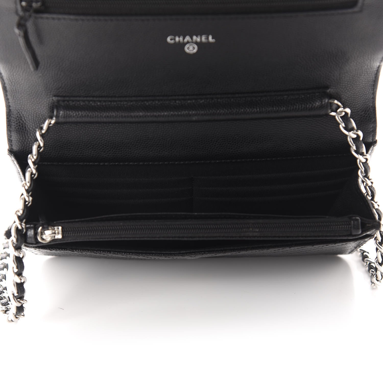 Chanel Caviar Chevron Quilted Wallet On Chain WOC Black 5 of 12