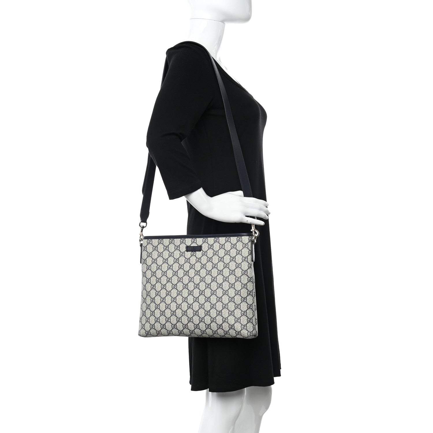 Gucci GG Plus Monogram Medium Flat Messenger Bag Navy 2 of 10