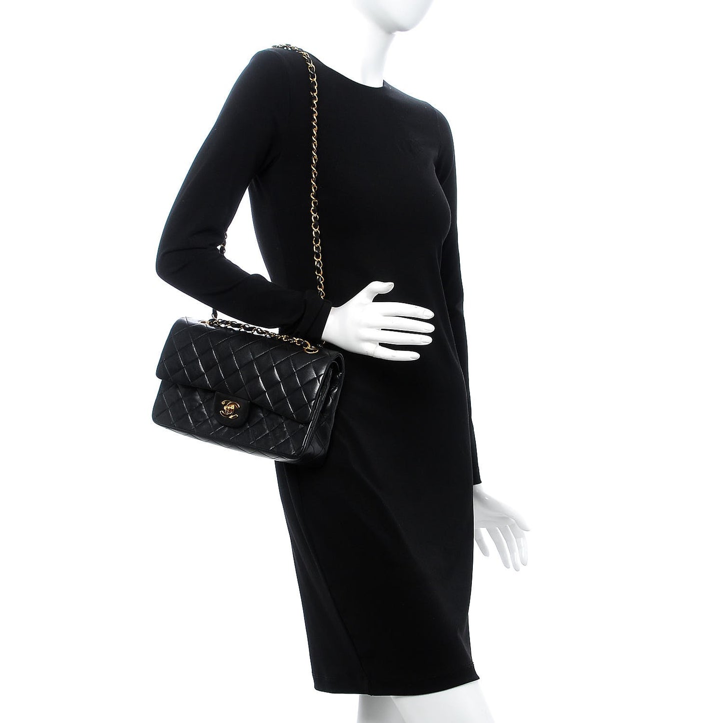 Lambskin Quilted Medium Double Flap Black
