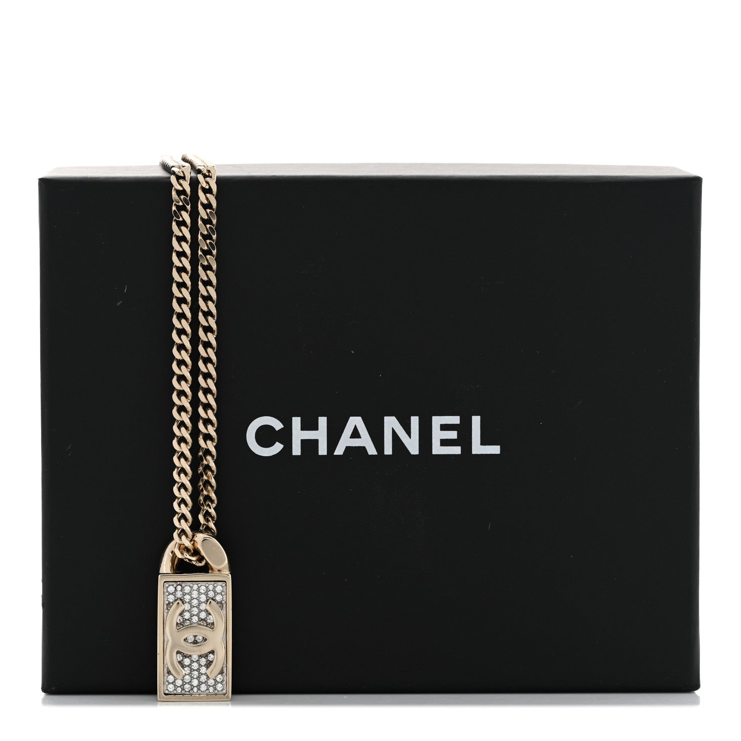 Chanel Crystal Dog Tag Chain Necklace Gold 7 of 7