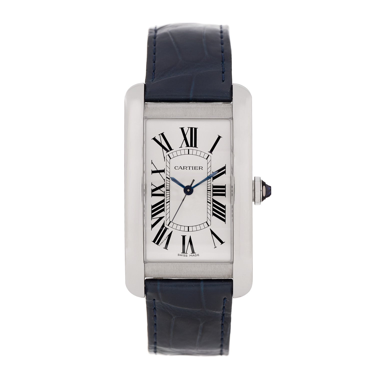 Cartier Stainless Steel Alligator 27mm Tank Americaine Automatic Watch Blue 1 of 5