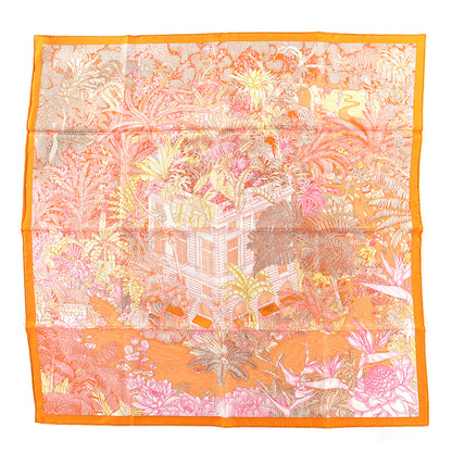 Hermes Silk Faubourg Tropical Scarf 90 Orange Mangue Rose 1 of 3