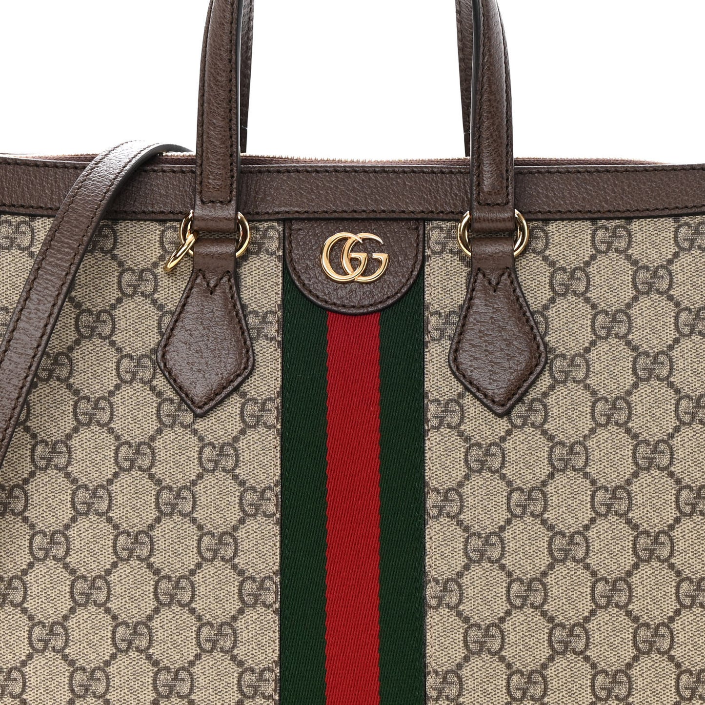 GG Supreme Monogram Web Medium Ophidia Tote Bag Brown