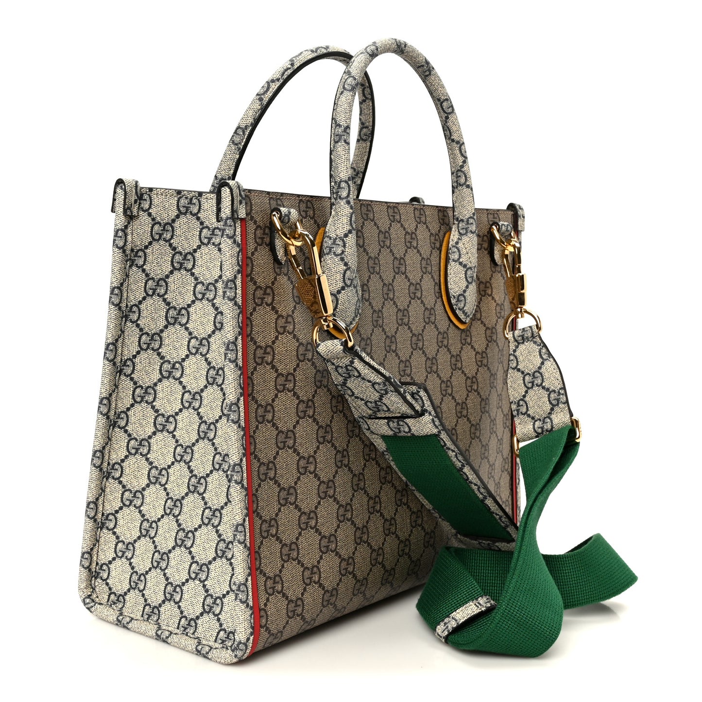 GG Supreme Monogram Exquisite Small Tote Beige Ebony Blue Crop Live Red