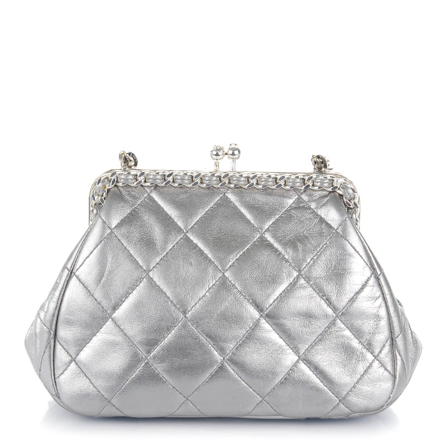 Chanel Metallic Lambskin Quilted Mini Kisslock Evening Bag Silver 1 of 7