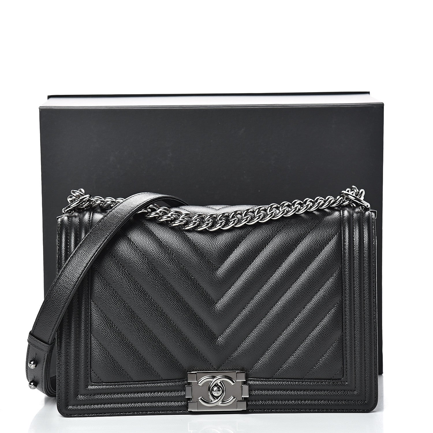 Chanel Caviar Chevron Quilted New Medium Boy Flap Black 10 of 10