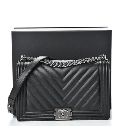 Chanel Caviar Chevron Quilted New Medium Boy Flap Black 10 of 10