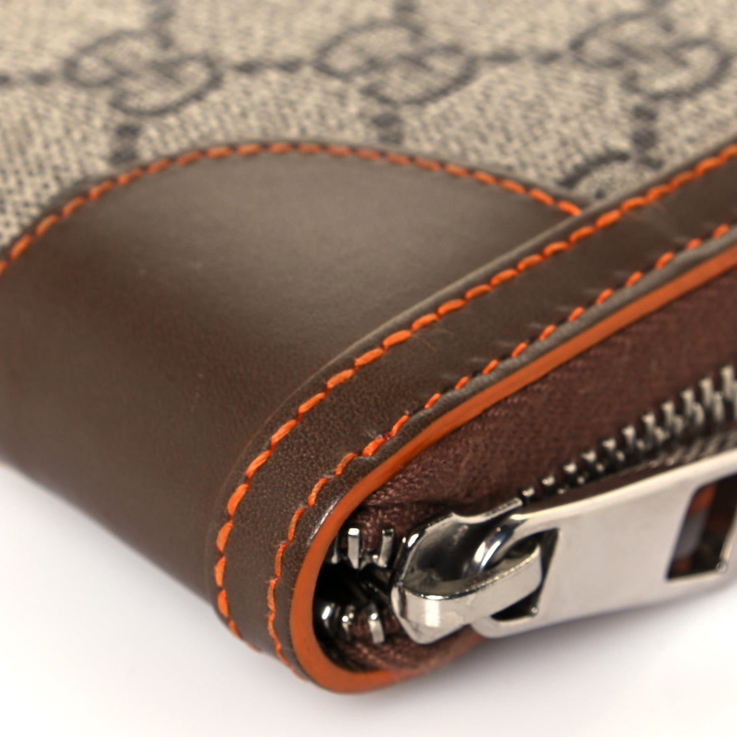 GG Supreme Monogram Web Zip Around Wallet Brown