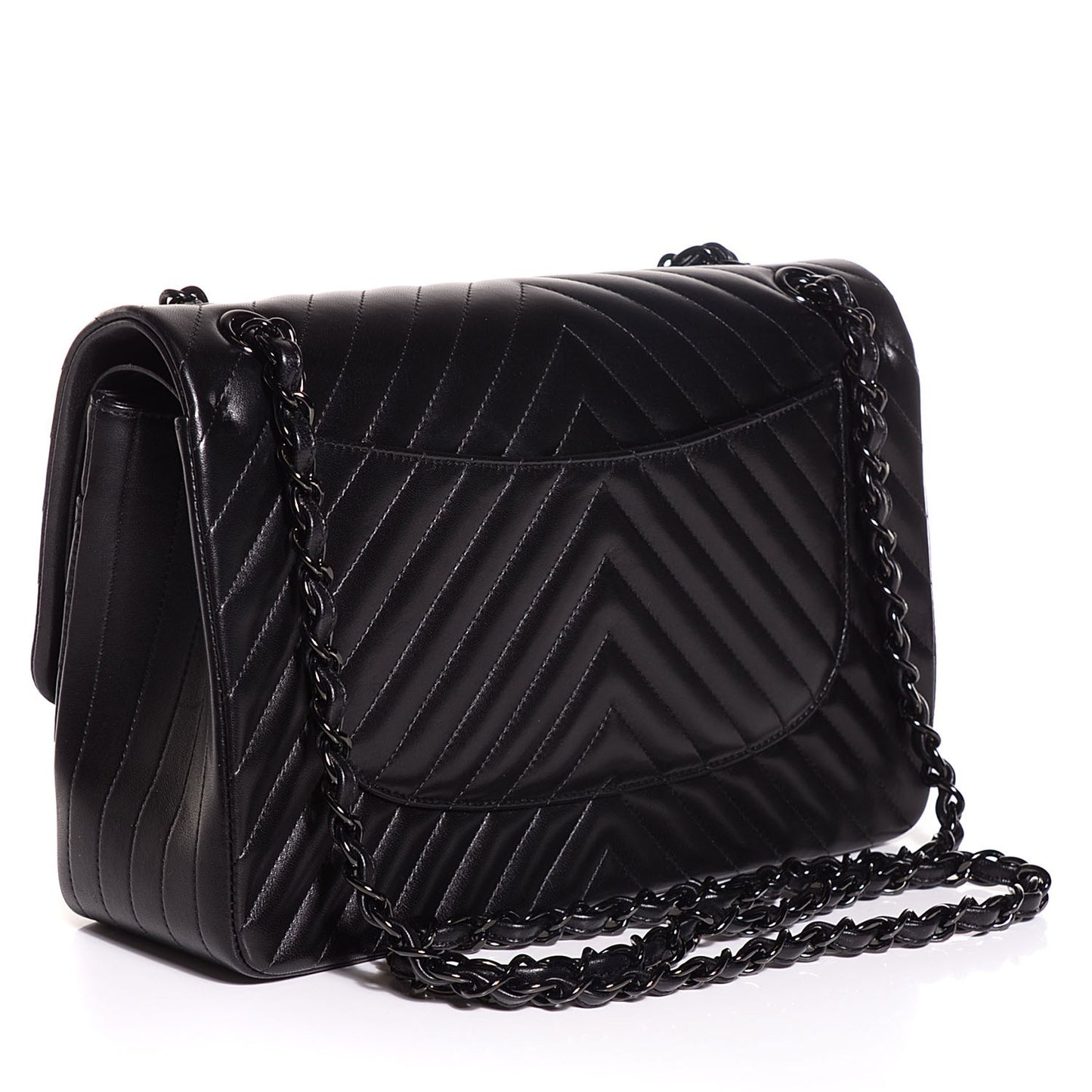 Lambskin Chevron Quilted Jumbo Double Flap So Black