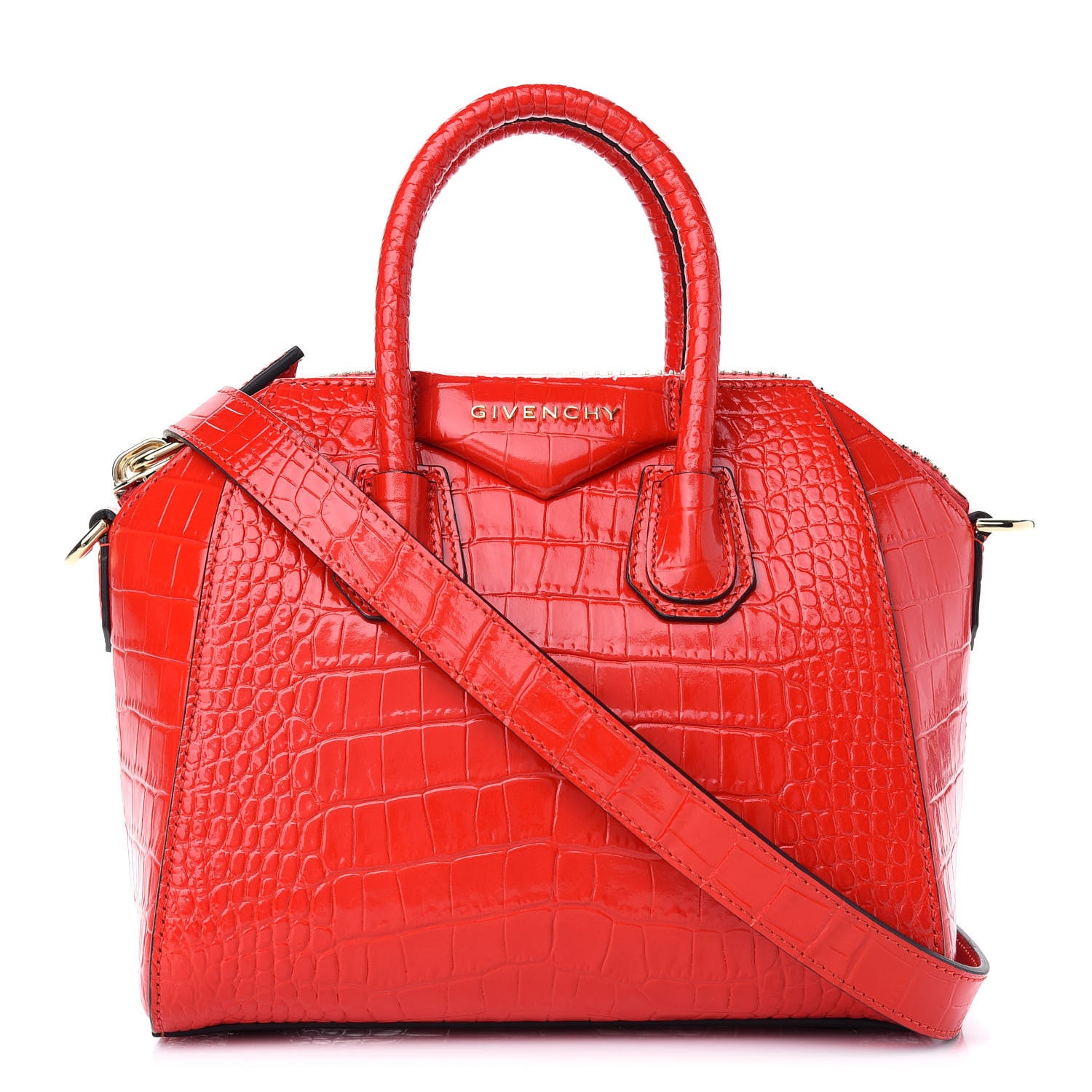 Givenchy Calfskin Crocodile Embossed Mini Antigona Red 1 of 9