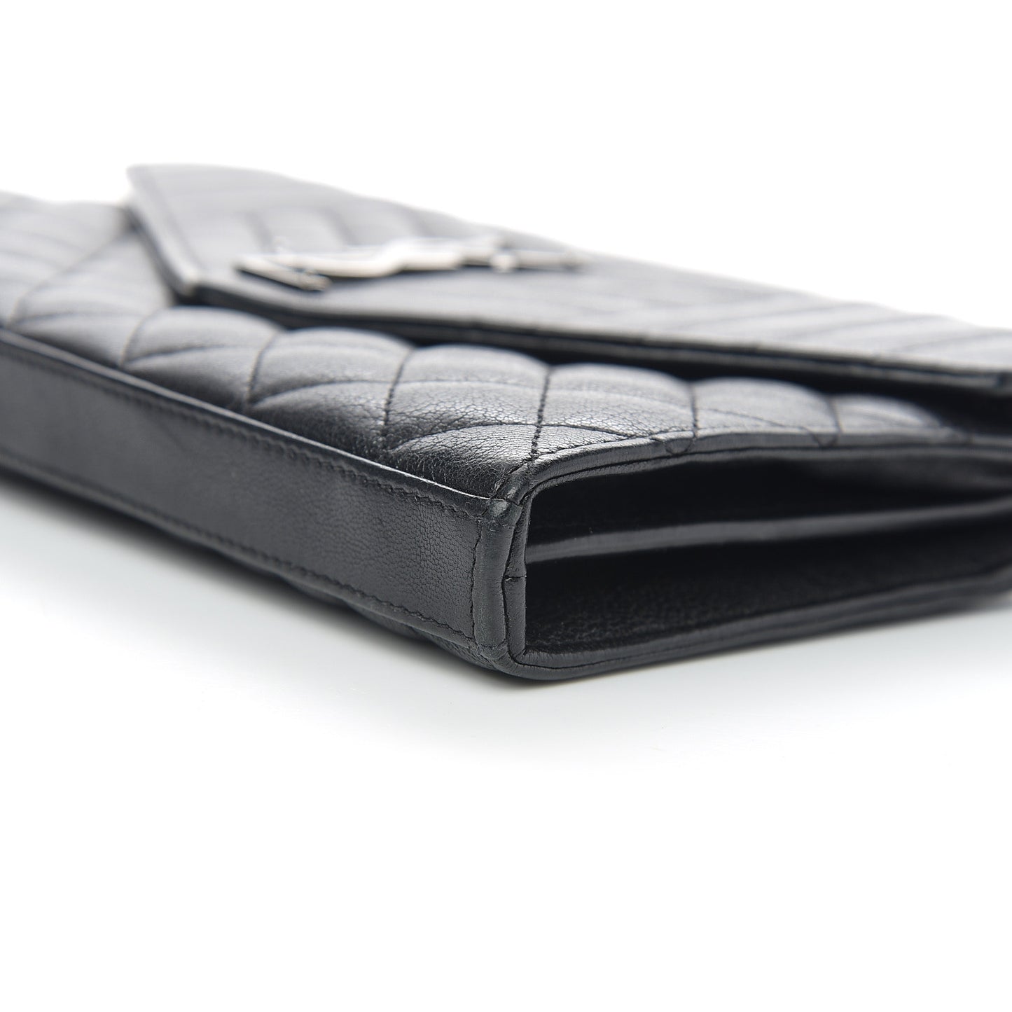 Sheepskin Tri-Quilt Monogram Envelope Chain Wallet Black