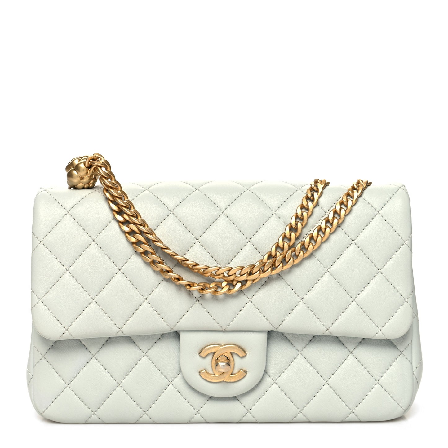 Lambskin Quilted Small Sweet Camellia Flap Light Blue