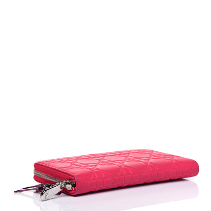 Christian Dior Lambskin Cannage Lady Dior Zip Wallet Fuchsia 4 of 19