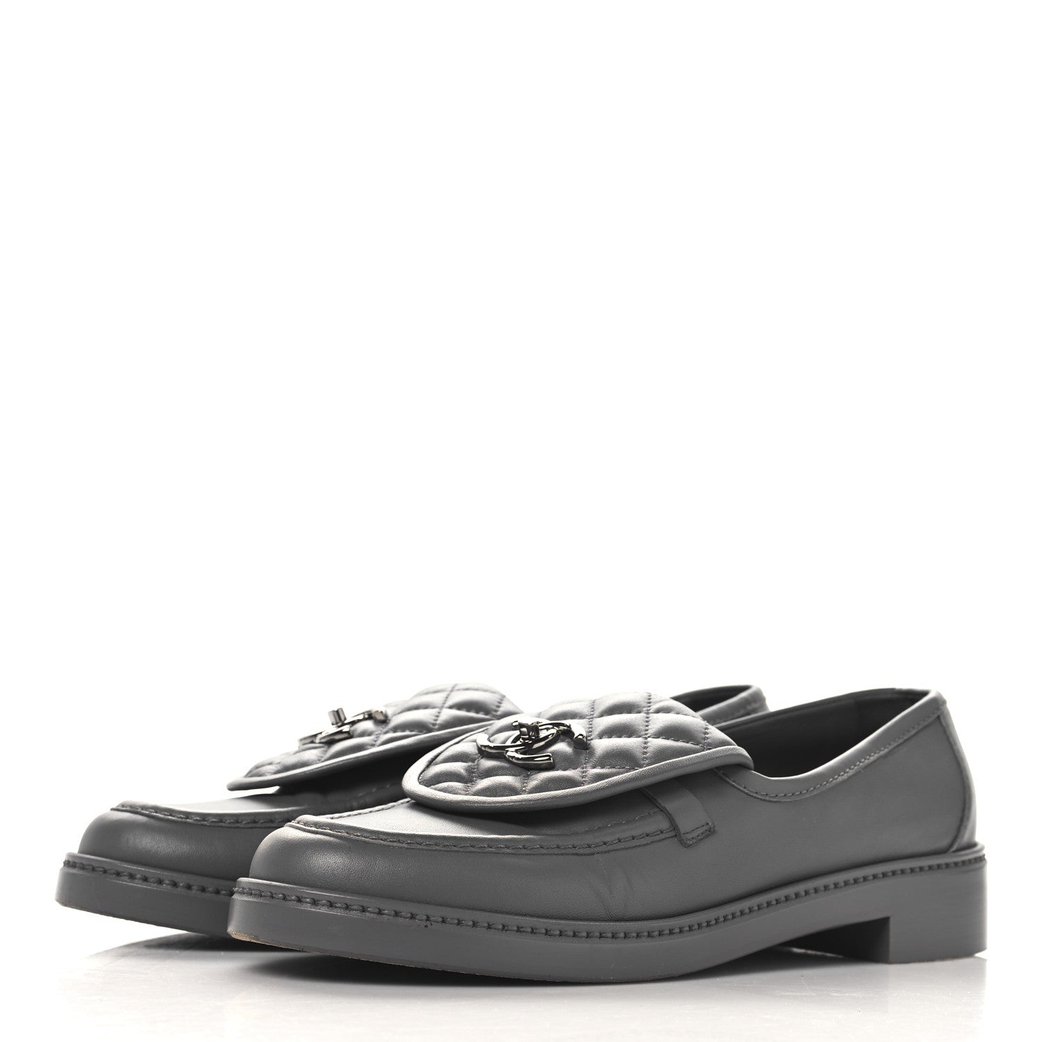 Chanel Lambskin Quilted CC Turnlock Loafers 40.5 Grey 4 of 9