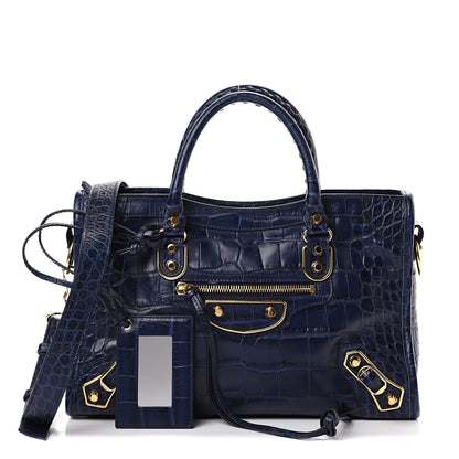 Balenciaga Calfskin Crocodile Embossed Gold Metallic Edge Hardware S City Bleu 1 of 14