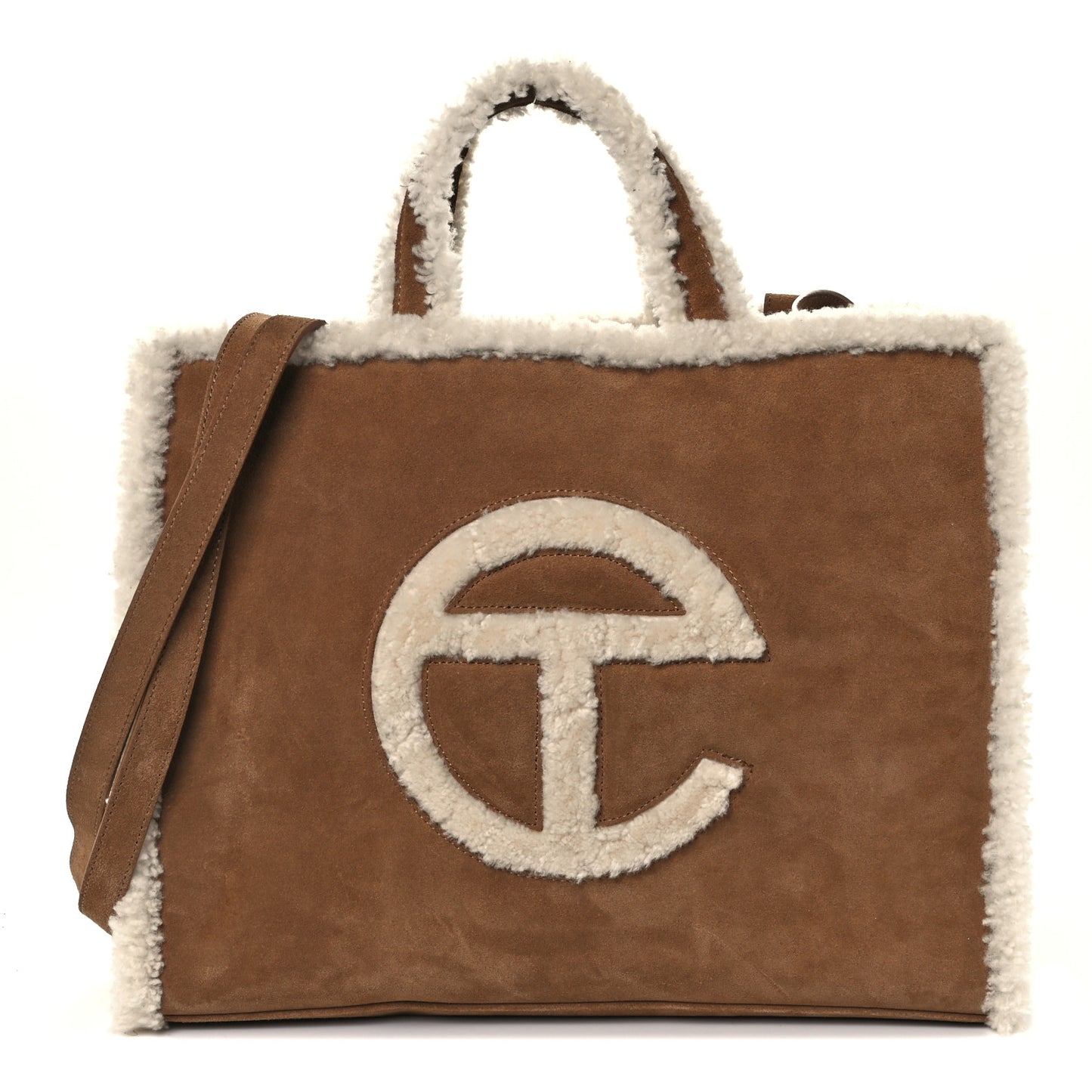 X UGG Suede Shearling Medium Shopping Bag Chestnut
