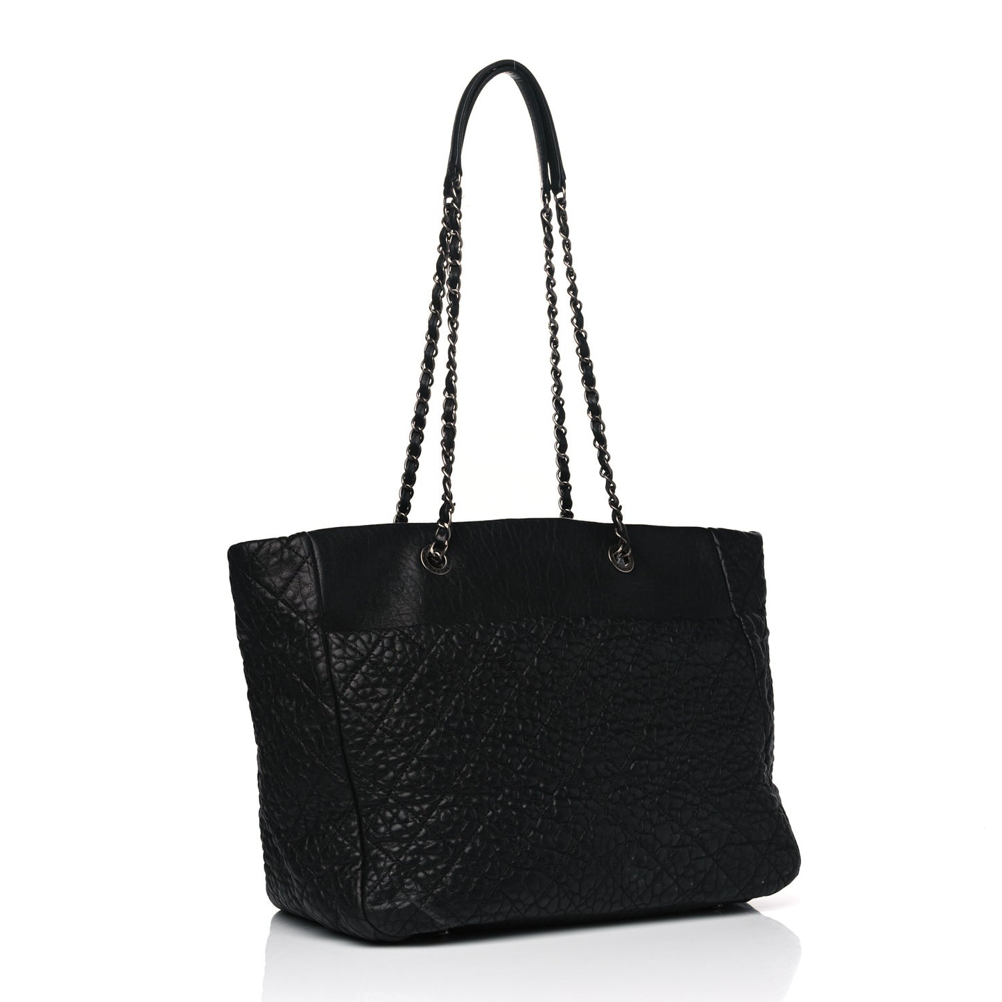Crumpled Lambskin Quilted Large Tote Black