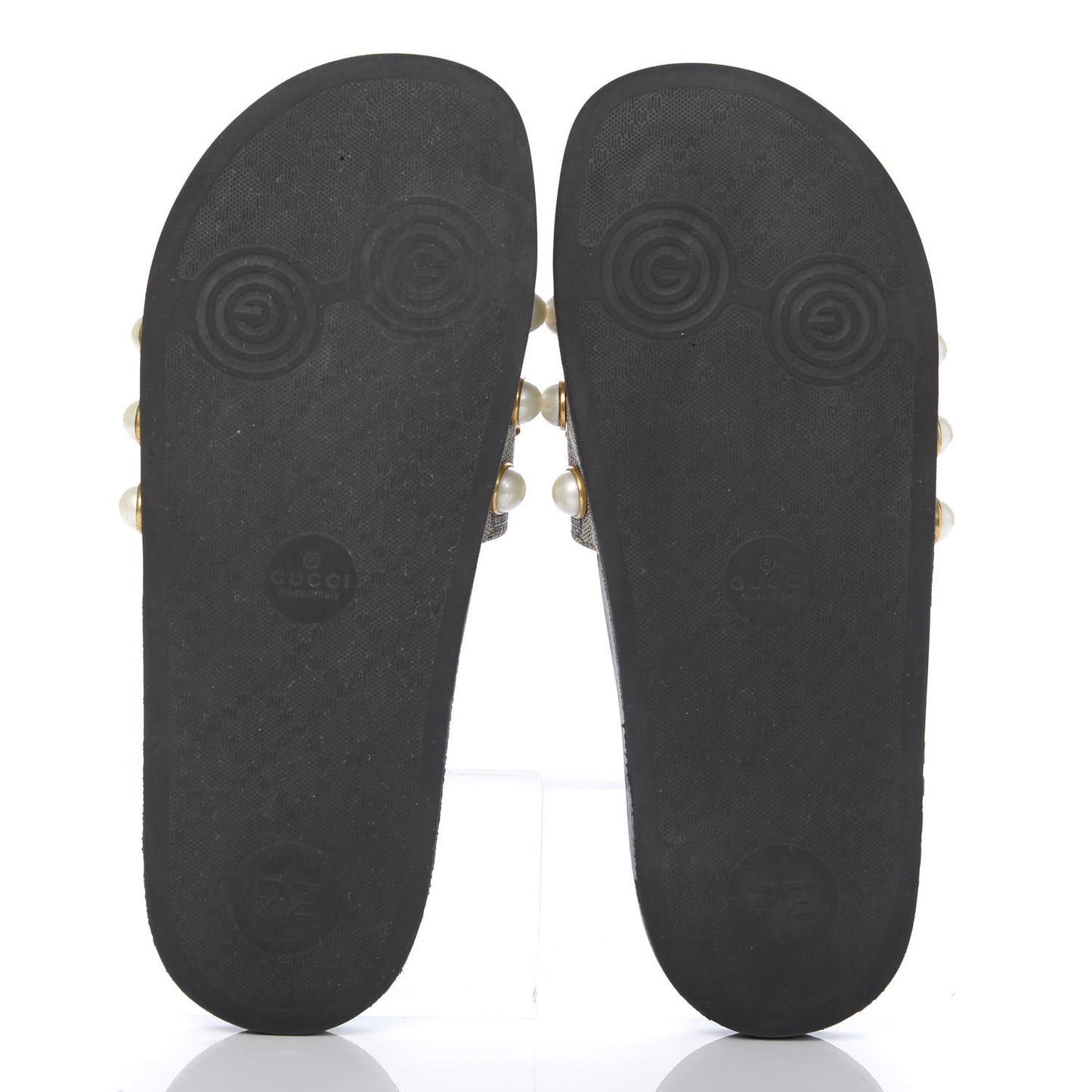GG Supreme Monogram Slide Pearls Sandals 39 Beige