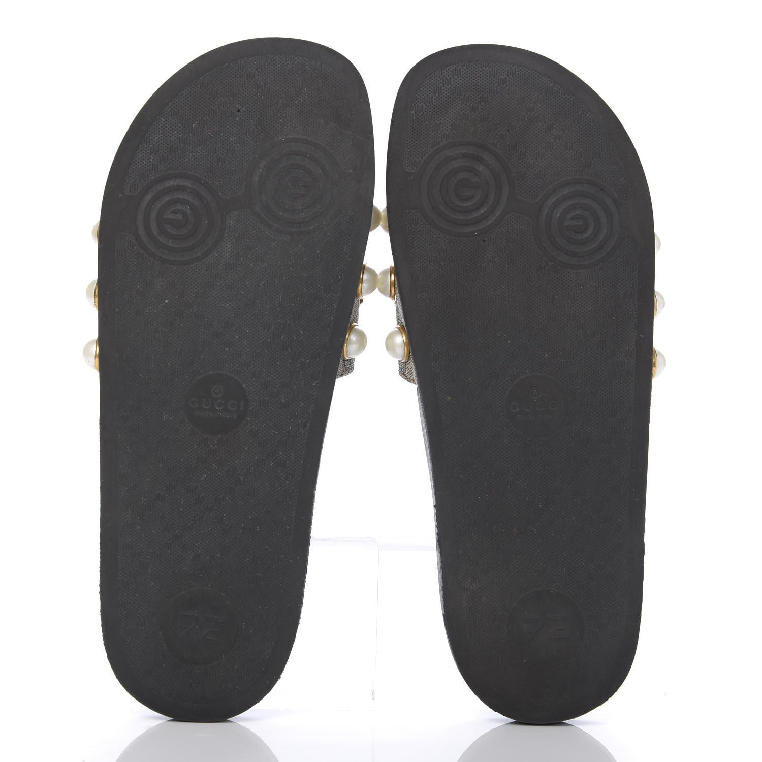 Gucci GG Supreme Monogram Slide Pearls Sandals 39 Beige 5 of 6