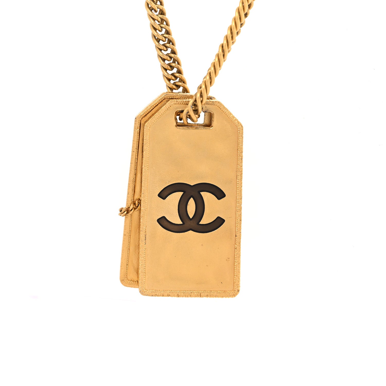 Chanel ID Dog Tag Charm Necklace Gold 5 of 8