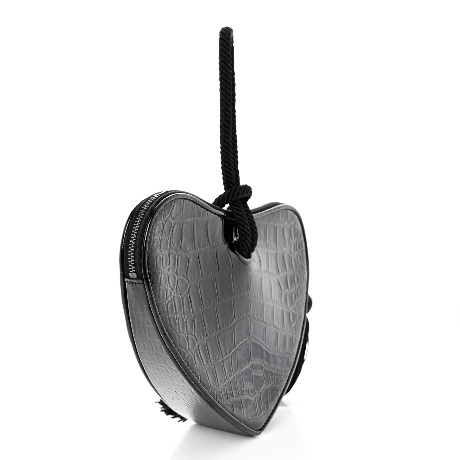 Saint Laurent Patent Crocodile Embossed Sac Coeur Heart Shaped Clutch Black 3 of 6