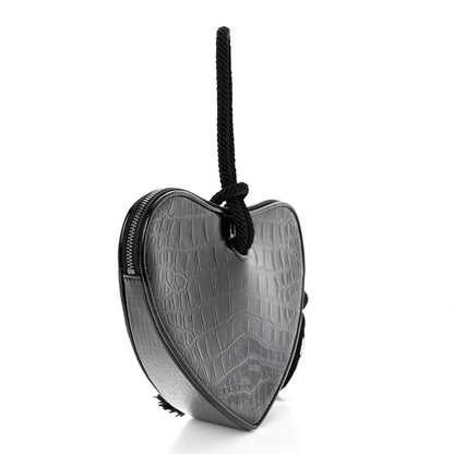 Saint Laurent Patent Crocodile Embossed Sac Coeur Heart Shaped Clutch Black 3 of 6