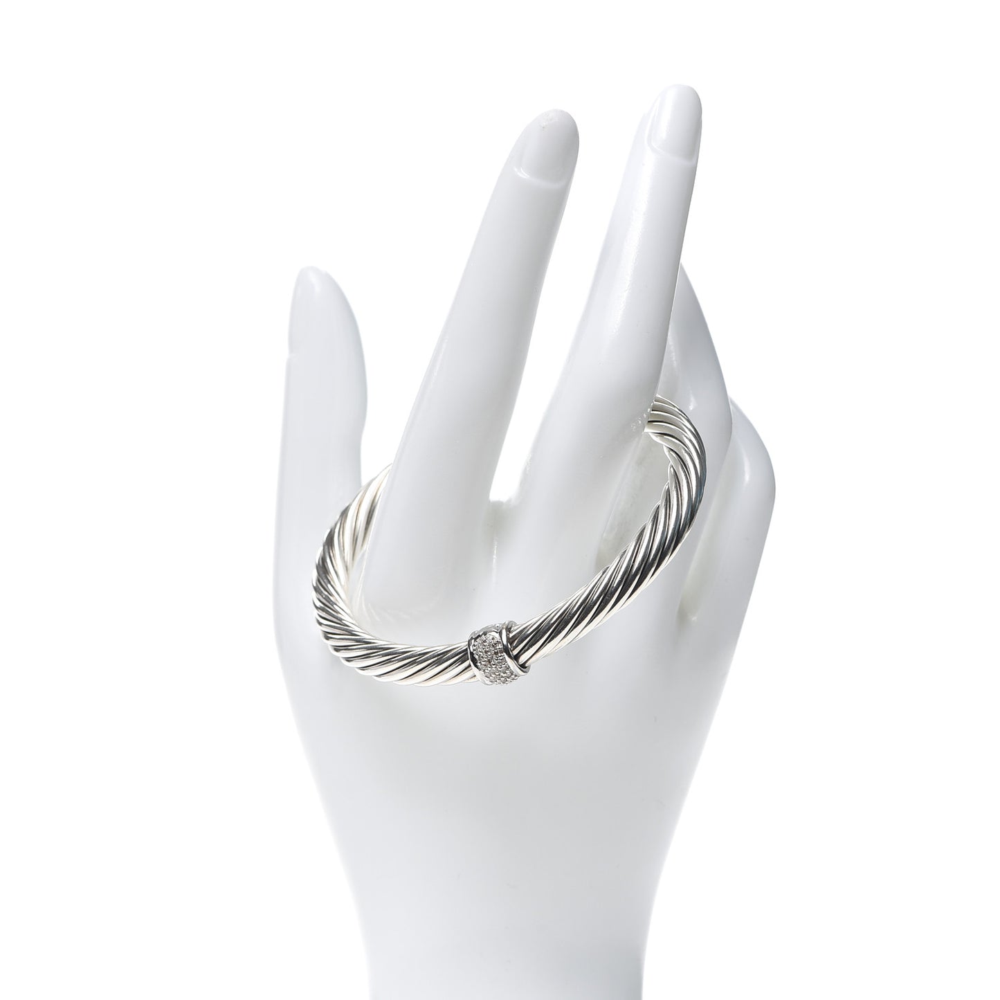 Sterling Silver 18K White Gold Diamond 7mm Cable Classics Station Bracelet