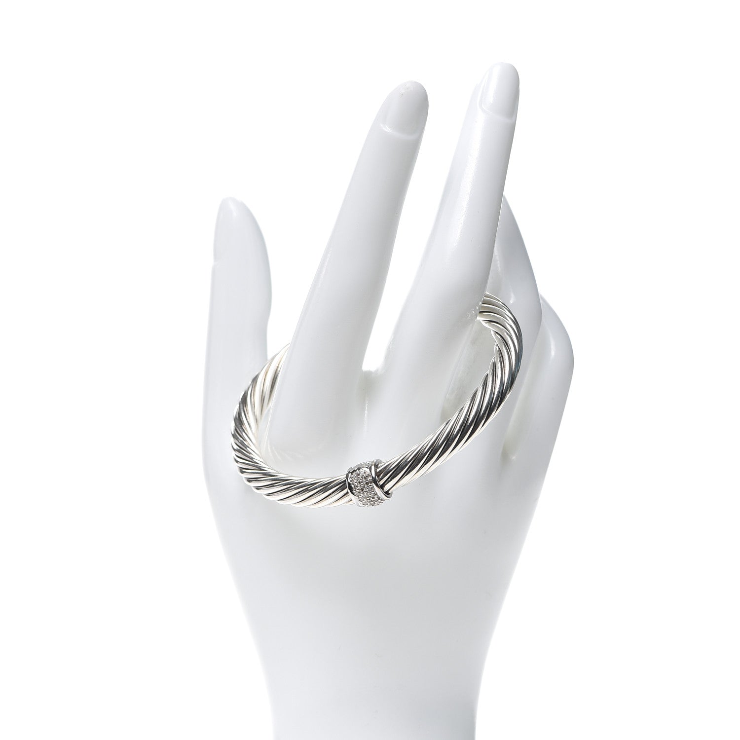 David Yurman Sterling Silver 18K White Gold Diamond 7mm Cable Classics Station Bracelet 2 of 5
