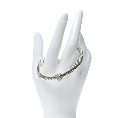 David Yurman Sterling Silver 18K White Gold Diamond 7mm Cable Classics Station Bracelet 2 of 5