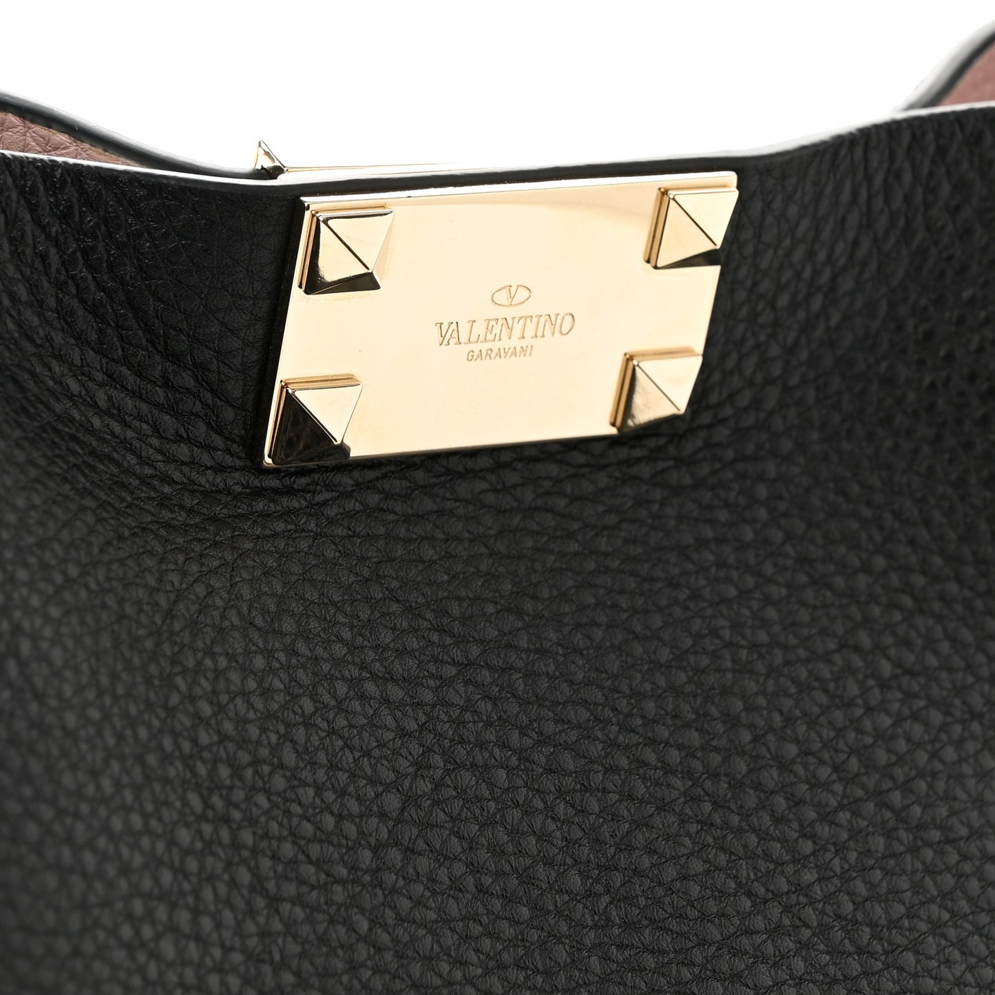 Grained Calfskin Small Rockstud Flip Lock Tote Black Rose Quartz