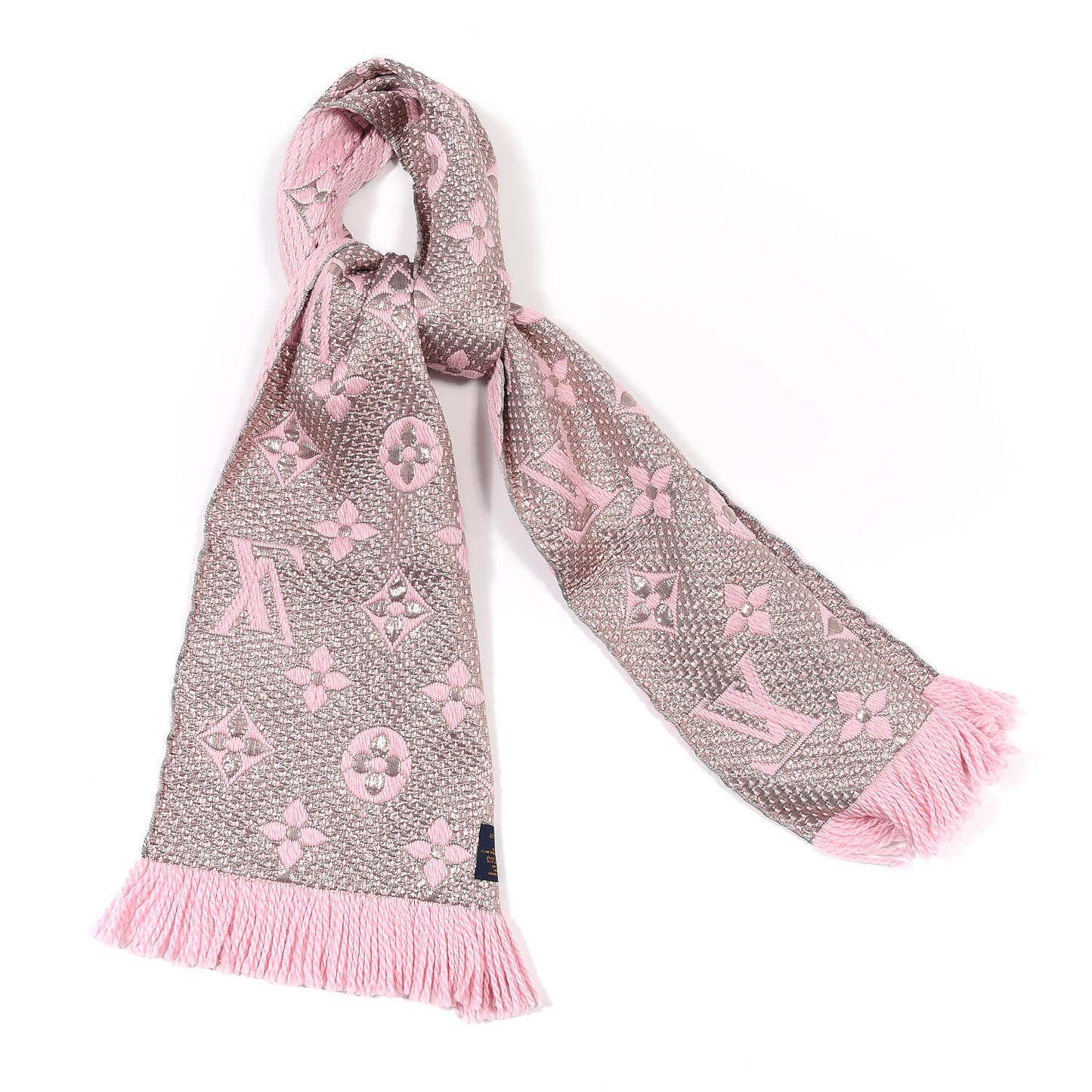 Wool Silk Logomania Shine Scarf Pink