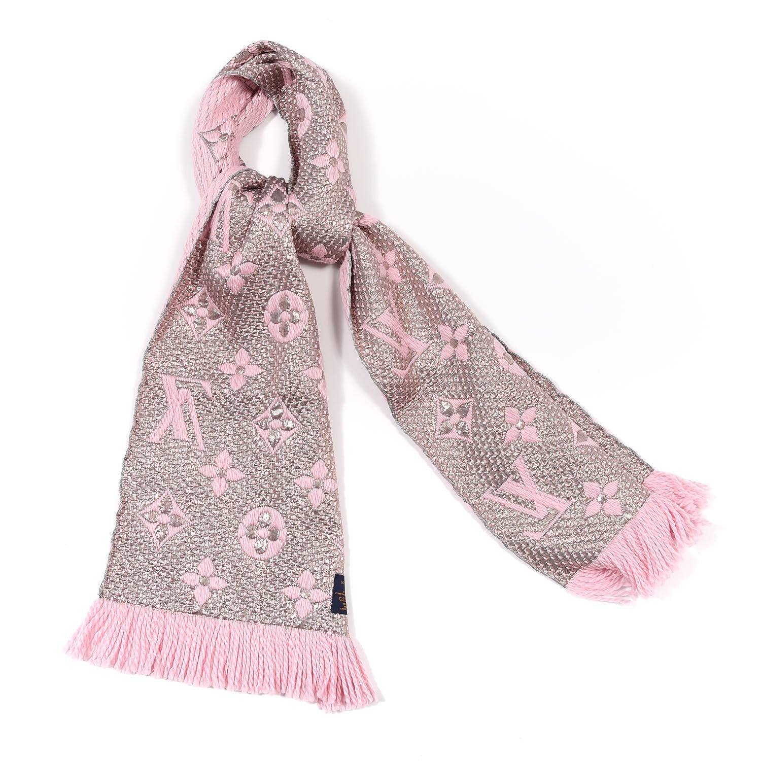 Louis Vuitton Wool Silk Logomania Shine Scarf Pink 1 of 2