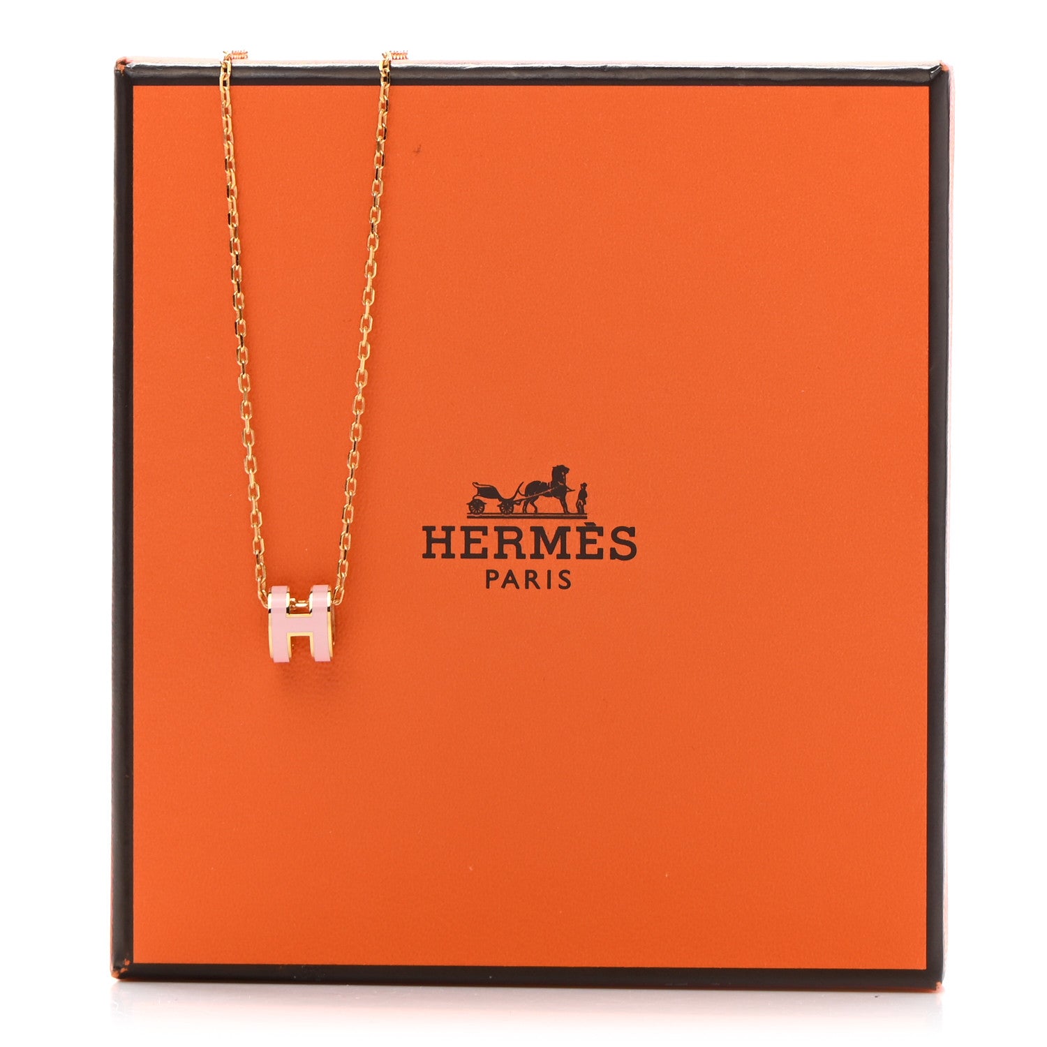 Hermes Lacquered Gold Mini Pop H Pendant Necklace Rose Dragee 7 of 7
