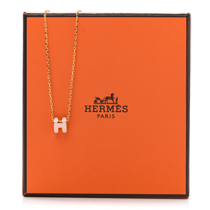 Hermes Lacquered Gold Mini Pop H Pendant Necklace Rose Dragee 7 of 7