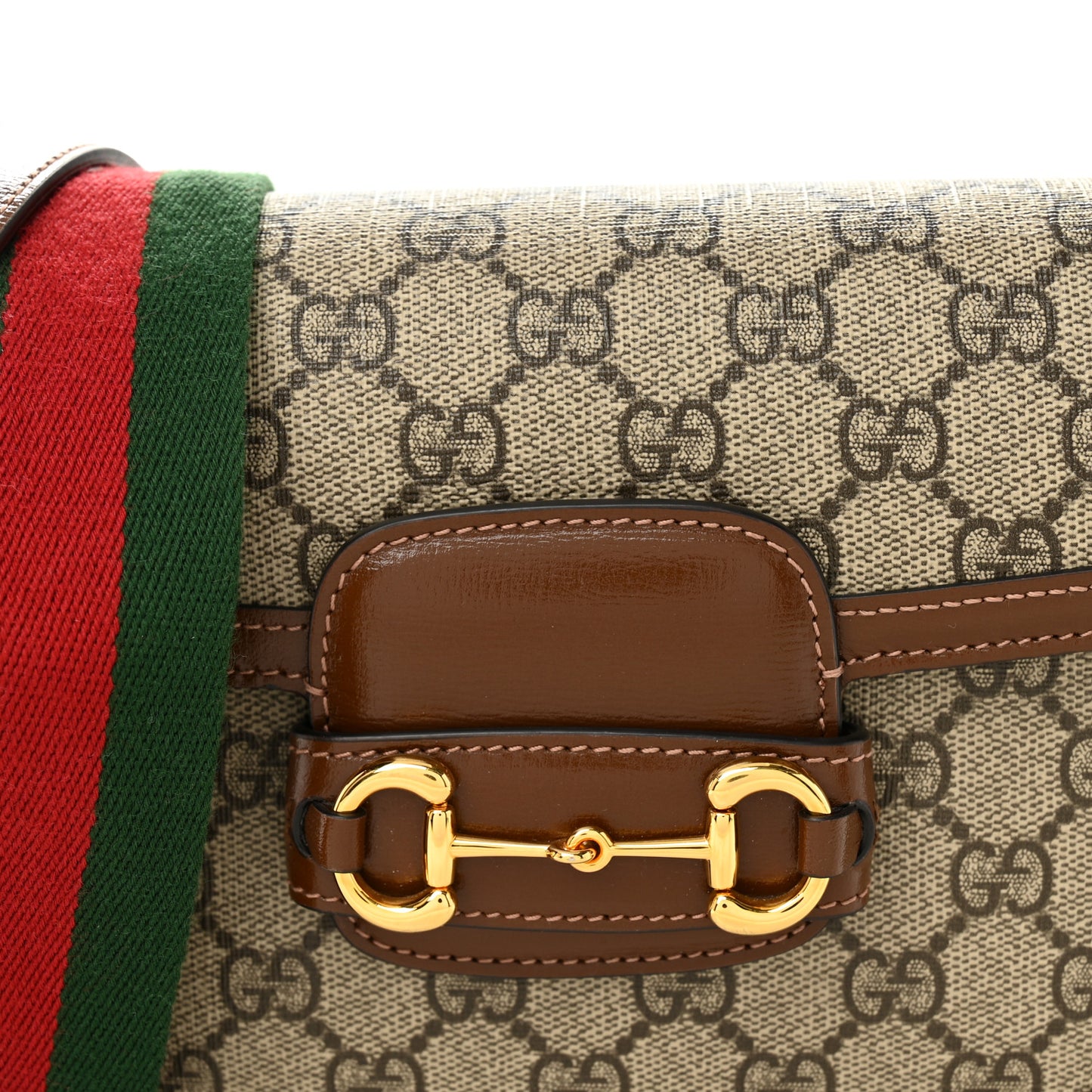 GG Supreme Monogram Web Mini Horsebit 1955 Shoulder Bag Beige Brown Sugar