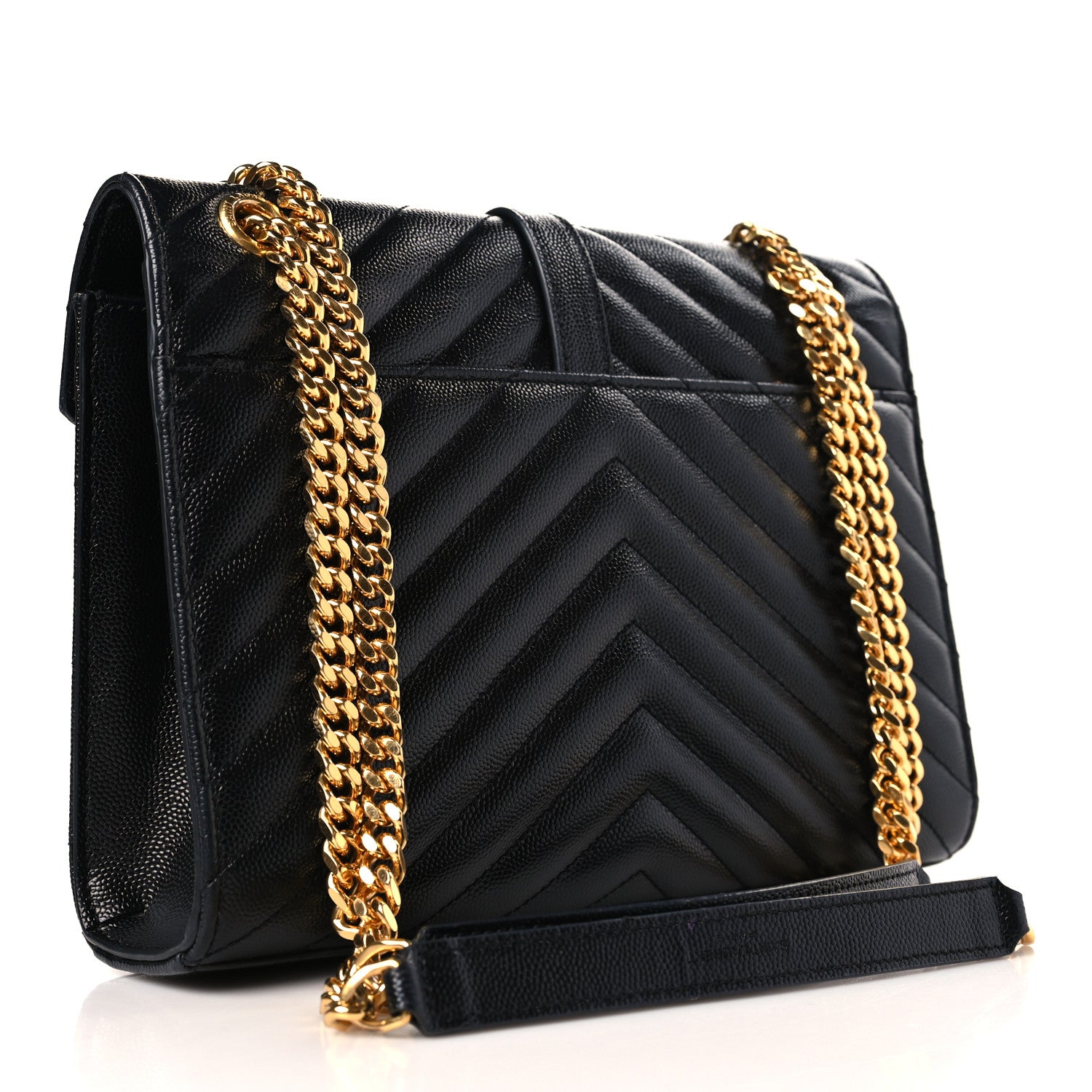 Saint Laurent Grain De Poudre Matelasse Chevron Medium Monogram Satchel Black 3 of 9