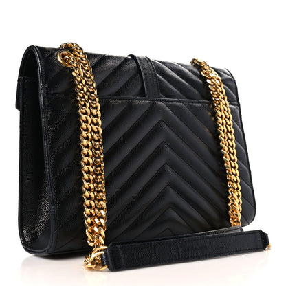 Saint Laurent Grain De Poudre Matelasse Chevron Medium Monogram Satchel Black 3 of 9