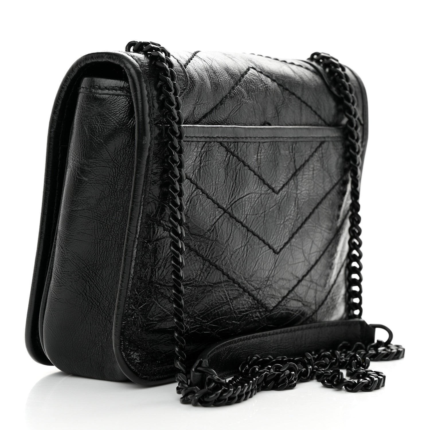 Saint Laurent Crinkled Calfskin Matelasse Monogram Niki Chain Wallet Black 3 of 10