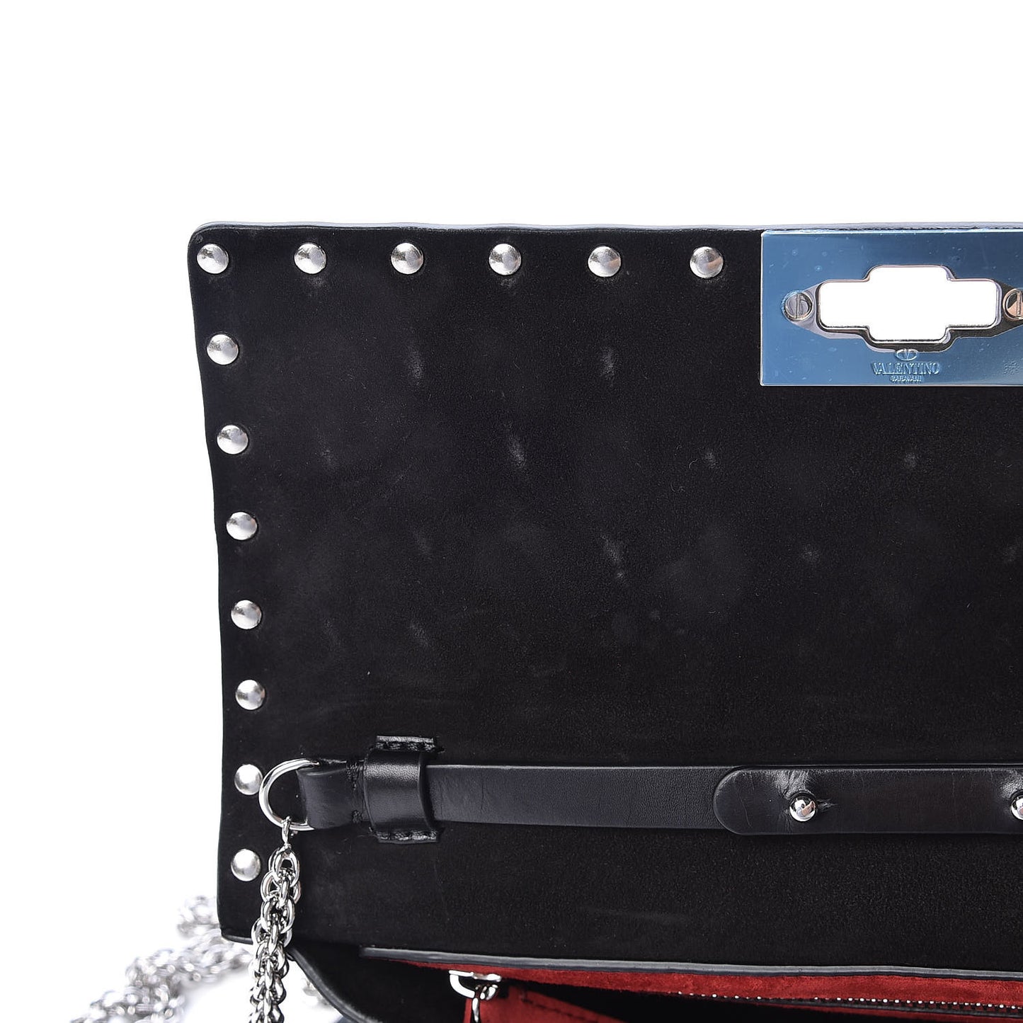 Lambskin Beaded Rockstud Spike Wallet on Chain Black