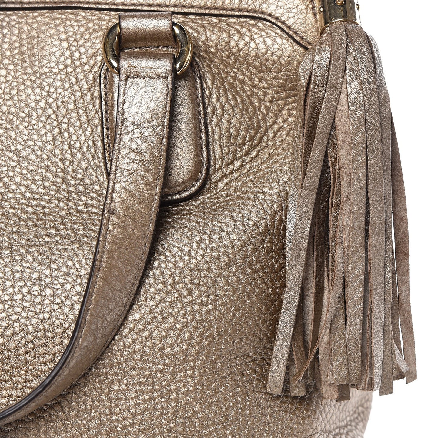 Metallic Cellarius Calfskin Small Soho Top Handle Satchel Golden Beige