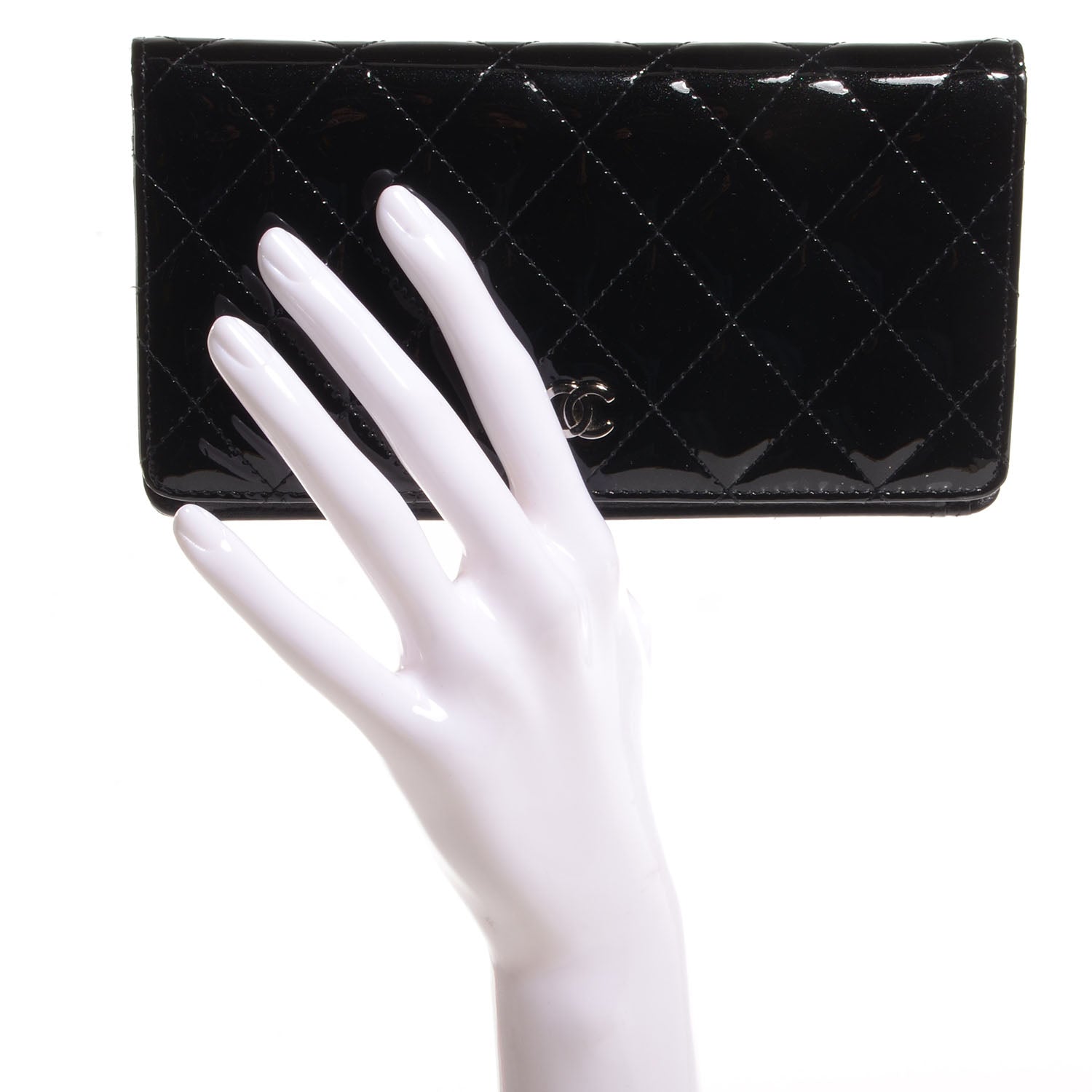 Chanel Glitter Patent Yen Wallet Black 2 of 9